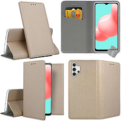 Htdmobiles Housse etui portefeuille avec coque intérieure en silicone pour Samsung Galaxy A32 4G + verre trempe - OR MAGNET