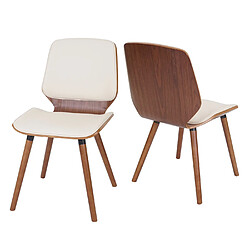 Decoshop26 Lot de 2 chaises de salle à manger bois courbé design rétro aspect noyer assise en PVC crème 04_0000336