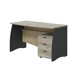 Pegane Bureau avec caisson de 3 tiroirs coloris chêne nœuds alaska / gris anthracite - Hauteur 74 x Largeur 136 x Profondeur 67 cm