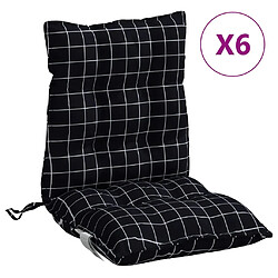 vidaXL Coussins de chaise à dossier bas lot de 6 motif à carreaux noir