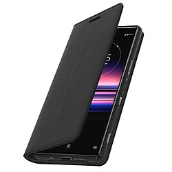 Avizar Étui Sony Xperia 5 Folio Cuir Véritable Porte cartes Support Vidéo - noir