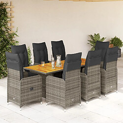 vidaXL Ensemble de bistro de jardin 9 pcs coussins gris poly rotin