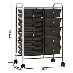 vidaXL Chariot de rangement mobile à 15 tiroirs XXL Noir Plastique pas cher