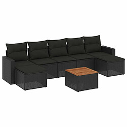 Maison Chic Ensemble Tables et chaises d'extérieur 8 pcs avec coussins,Salon de jardin noir résine tressée -GKD989931