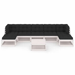 Avis Maison Chic Salon de jardin 8 pcs + coussins - Mobilier/Meubles de jardin - Table et chaises d'extérieur Blanc Bois de pin massif -MN80963