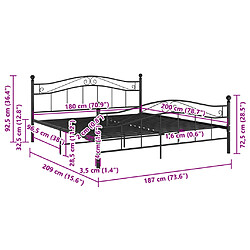 vidaXL Cadre de lit Noir Métal 180x200 cm pas cher
