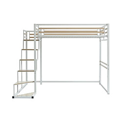 Avis Vente-Unique Lit mezzanine 140 x 200 cm - Métal et MDF - Blanc + Matelas - JOGUI