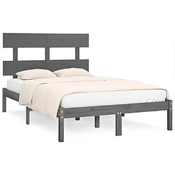 vidaXL Cadre de lit sans matelas gris 135x190 cm bois massif