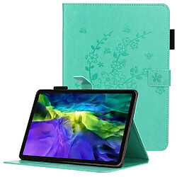 Etui en PU + TPU motif fleur de prunier avec support cyan pour votre iPad Pro 11-pouces (2021)/(2020)/(2018)