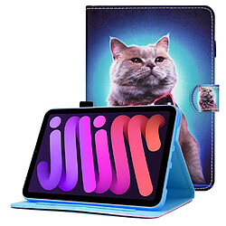 Etui en PU fonction veille/sommeil automatique avec support et porte-carte chat pour votre iPad mini (2021)