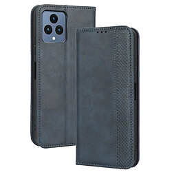 Etui en PU texture rétro, absorption magnétique avec support pour votre T-Mobile REVVL 6 5G - bleu