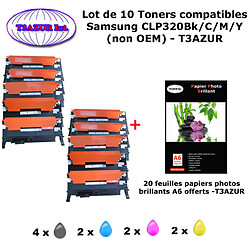 10 Toners génériques CLP-320 Bk,C,M,Y pour Samsung CLP 320 320N 325 325W imprimante+ 20f A6 brillantes -T3AZUR