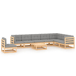 Maison Chic Salon de jardin 9 pcs + coussins - Mobilier/Meubles de jardin - Table et chaises d'extérieur Bois de pin massif -MN72693