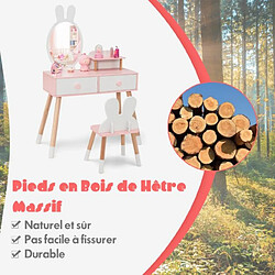 Avis Helloshop26 Coiffeuse enfant avec chaise et miroir en forme lapin table de maquillage 2 tiroirs et étagère en bois blanc 20_0008322