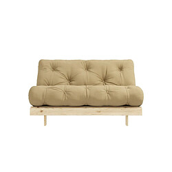 Inside 75 Canapé convertible futon ROOTS pin naturel tissu beige couchage 140x200 cm.