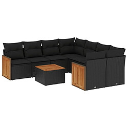 Maison Chic Salon de jardin 9 pcs avec coussins | Ensemble de Table et chaises | Mobilier d'Extérieur noir résine tressée -GKD34123