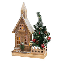 ECD Germany Maison de Noël Décorative en Bois avec Éclairage LED, Blanc Chaud, 27x11x44 cm, Alimentée par Piles, avec Minuterie, Décoration de Noël d'Intérieur, Figurine Ornement de Sapin oú Cadeau