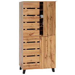 Mendler Armoire HWC-M46, Highboard Armoire à étagères Vestiaire Armoire haute, 4 portes 8 compartiments de rangement, 162x80x32cm, teinte naturelle