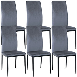 Decoshop26 Lot de 6 chaises de salle à manger design simple en tissu velours gris clair cadre en métal noir CDS10284