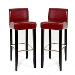 Acheter Mendler Lot de 2 tabourets de bar N25, bois/cuir, 37x44x102cm ~ rouge