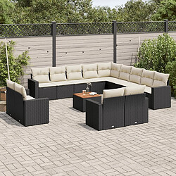 Maison Chic Salon de jardin avec coussins 14 pcs, Ensemble Tables et chaises de jardin, noir résine tressée -GKD833556