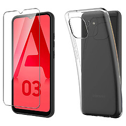 Pack coque transparente en TPU et Protection écran Vitre en verre trempé pour Samsung Galaxy A03 4G - pochette XEPTIO