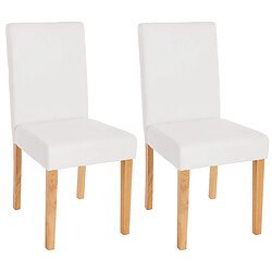 Mendler Lot de 2 chaises de séjour Littau ~ simili-cuir, blanc mat, pieds clairs