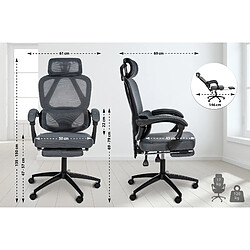 Decoshop26 Fauteuil de bureau ergonomique avec appui-tête réglable soutien lombaire et repose-pieds extensible en maille gris BUR10707