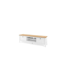 BERGEN Meuble TV 2 tiroirs - Decor chene artisan et blanc - L 160 x P 45 x H 40 cm