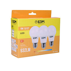 Edm lot de 3 ampoules LED E27 10 W - blanc chaud 3200 K