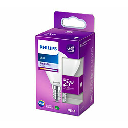 Philips Ampoule LED sphérique E14 - Blanc froid 4000K Ampoule LED E14 sphérique - 2,2 W équiv. 25 W - 250 lm - Verre dépoli - Allumage instantané - IRC 80 - IP20 - Faisceau 360° - Classe énergie E - Non dimmable