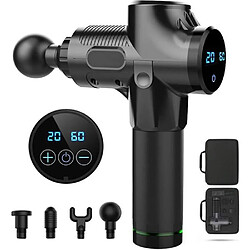 Oobest Pistolet de massage électrique - Noir Pistolet de massage à percussions - 4 têtes interchangeables - 4 vitesses - Vitesse 1200-3300 tr/min - Batterie lithium 24V 2400 mAh