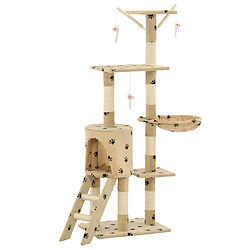 Helloshop26 Arbre à chat 138 cm - Beige motif pattes