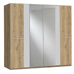 Pegane Armoire 4 portes avec miroir - Chêne