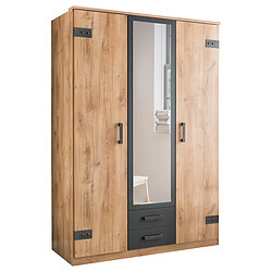 Pegane Armoire 2 portes avec miroir - Chêne
