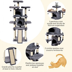 Helloshop26 Arbre à chat tour avec niches 170 cm gris