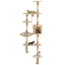 VidaXL Arbre à Chat Mural - Beige Arbre à chat mural avec griffoirs en sisal - 194 cm - Polyvalent