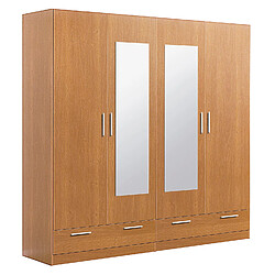 Pegane Armoire 4 portes avec tiroirs - Merisier
