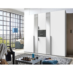 Pegane Armoire 6 portes avec miroir - Blanc