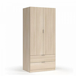 Pegane Armoire 2 portes 2 tiroirs - Chêne