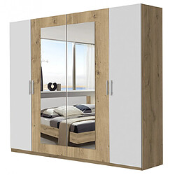 Pegane Armoire placard avec miroir - Chêne