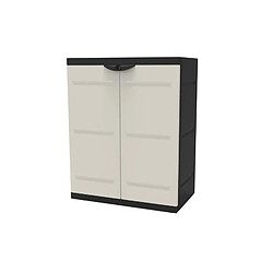 PLASTIKEN Armoire basse 2 portes - Beige/Noire