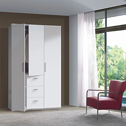 Dansmamaison YANI Armoire 3 portes battantes + 3 tiroirs - Blanc - 117 x 52 x 203 cm - Aluminium