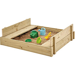 TP TOYS Sandbox Buffalo 'Play' Bac à sable en bois naturel - Couvercle convertible en bancs - Inclus liner