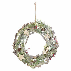 Couronne de Noël Branches 32 cm Couronne décorative de Noël - Bois - Branches, étoiles, pommes - D. 32 cm - Naturel & Vert