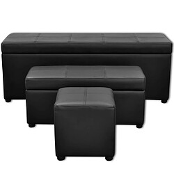 VidaXL Set banc de rangement simili cuir noir