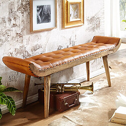 Mes Banc 2 places cuir et bois - Marron