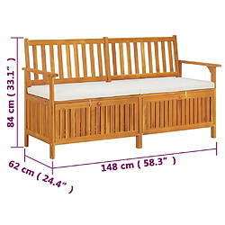 VidaXL Banc de rangement 148 cm Acacia massif avec coussin Blanc pas cher