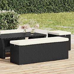 vidaXL Banc Pouf avec Coussin Noir - Résine Tressée 110 cm