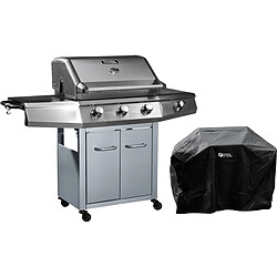 Habitat Et Jardin Barbecue Gaz avec LED Bingo 4 - 4 brûleurs dont 1 latéral - 14kW + Housse protection - Argenté Barbecue gaz avec chariot - 4 brûleurs - Plaque fonte - Grilles émaillées